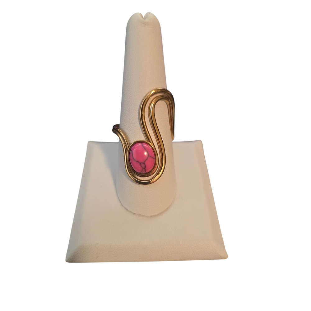 Ring‎ Womens 9.5 Bypass Gold Pink Faux Turquoise Modernist Paperclip